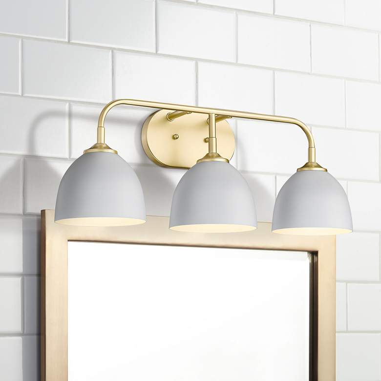 Image 1 Zoey 24 1/2 inch Wide Olympic Gold Matte Gray 3-Light Bath Light