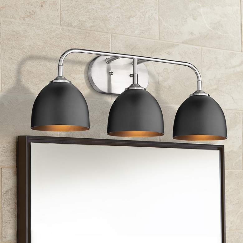Image 1 Zoey 24 1/2 inch Wide Pewter and Matte Black 3-Light Bath Light
