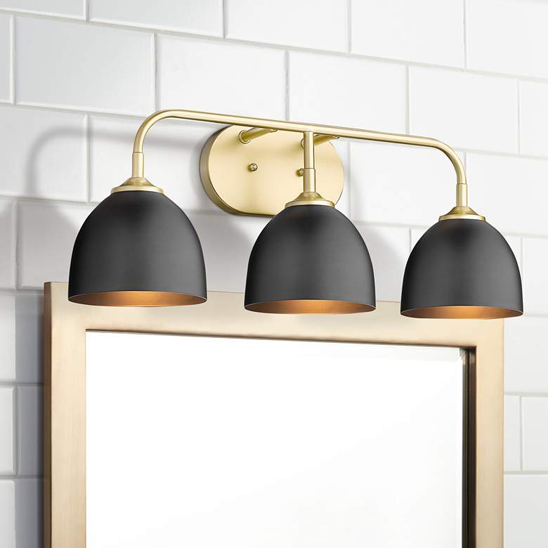 Image 1 Zoey 24 1/2"W Olympic Gold Matte Black 3-Light Bath Light