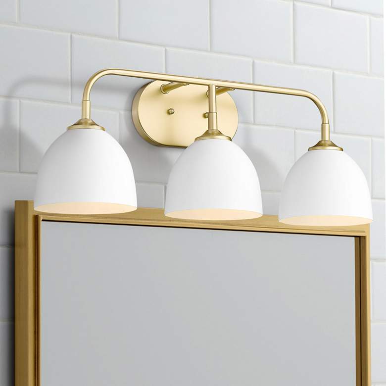 Image 1 Zoey 24 1/2 inchW Olympic Gold Matte White 3-Light Bath Light