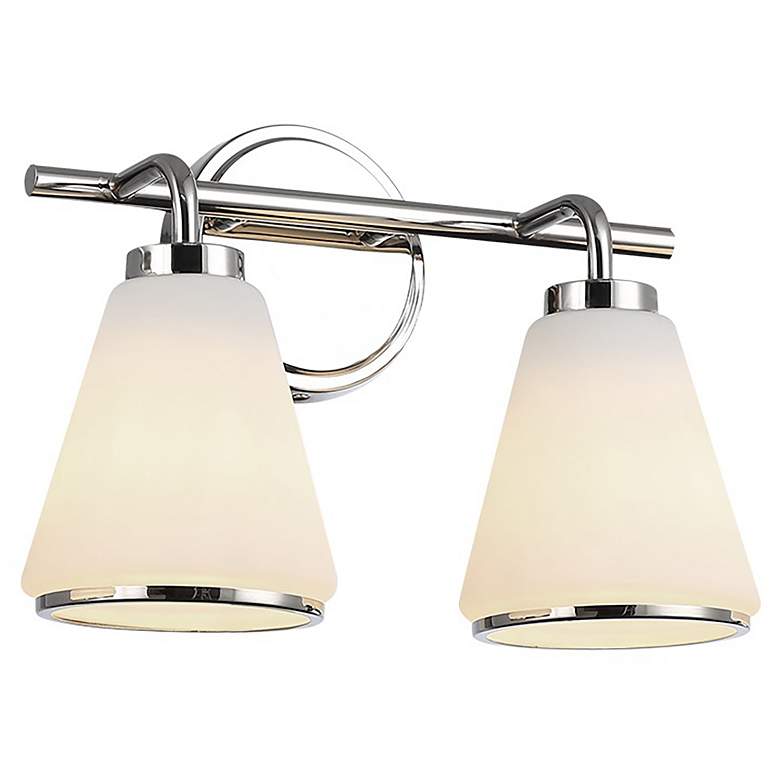 Image 1 Zoey 5.75"H 2-Light Polished Nickel Bathroom Vanity w/ Glossy White Shade