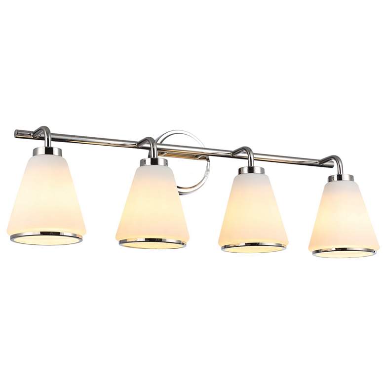 Image 1 Zoey 5.75"H 4-Light Polished Nickel Bathroom Vanity w/ Glossy White Shade