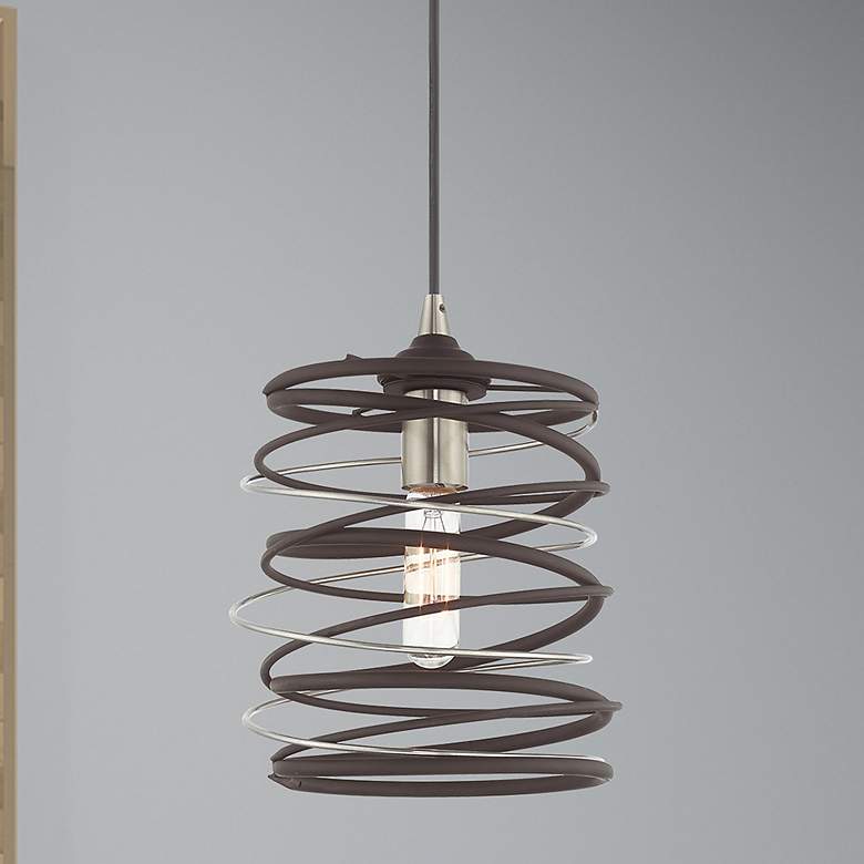 Image 1 Zoey 8 1/4" Wide Bronze and Brushed Nickel Mini Pendant