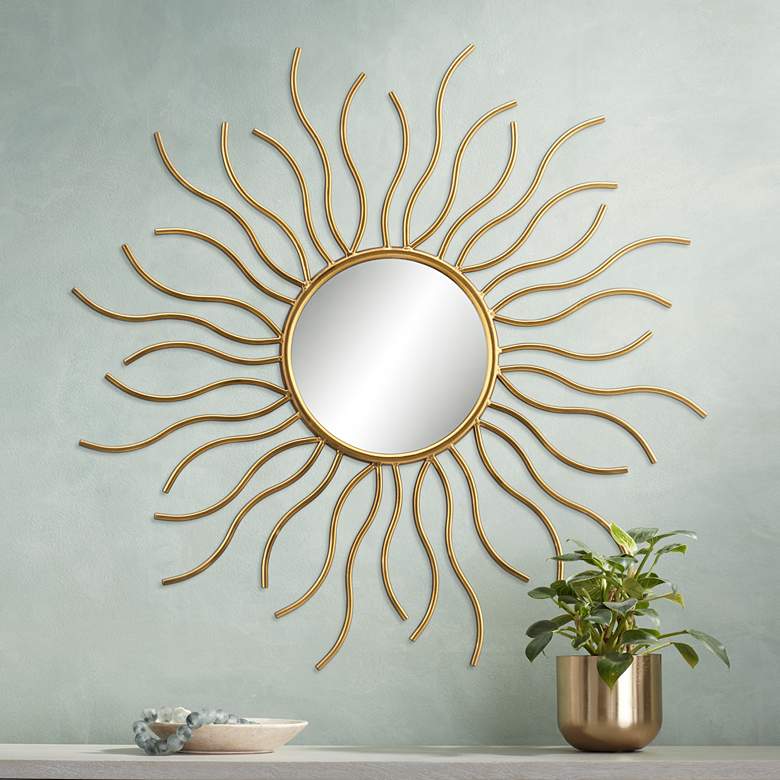 Image 1 Zoey Gold Leaf Sunburst 32 3/4 inch Round Wall Art