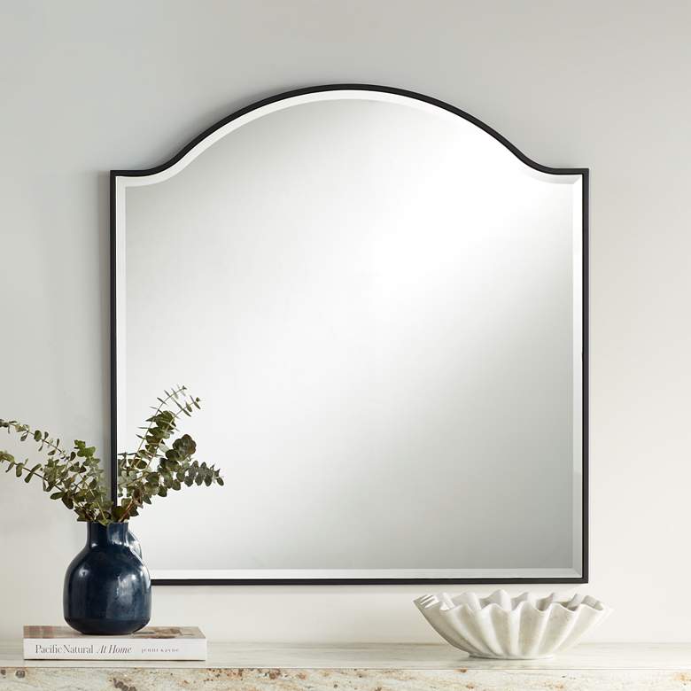 Image 1 Zoey Matte Black 31 1/2 inch x 33 inch Arch Top Square Wall Mirror