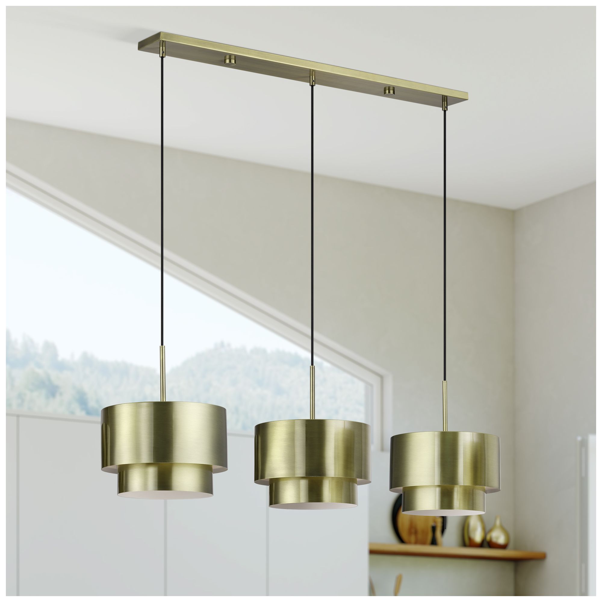 Zolana 3 Light Antique Brass Extra Large Linear Chandelier