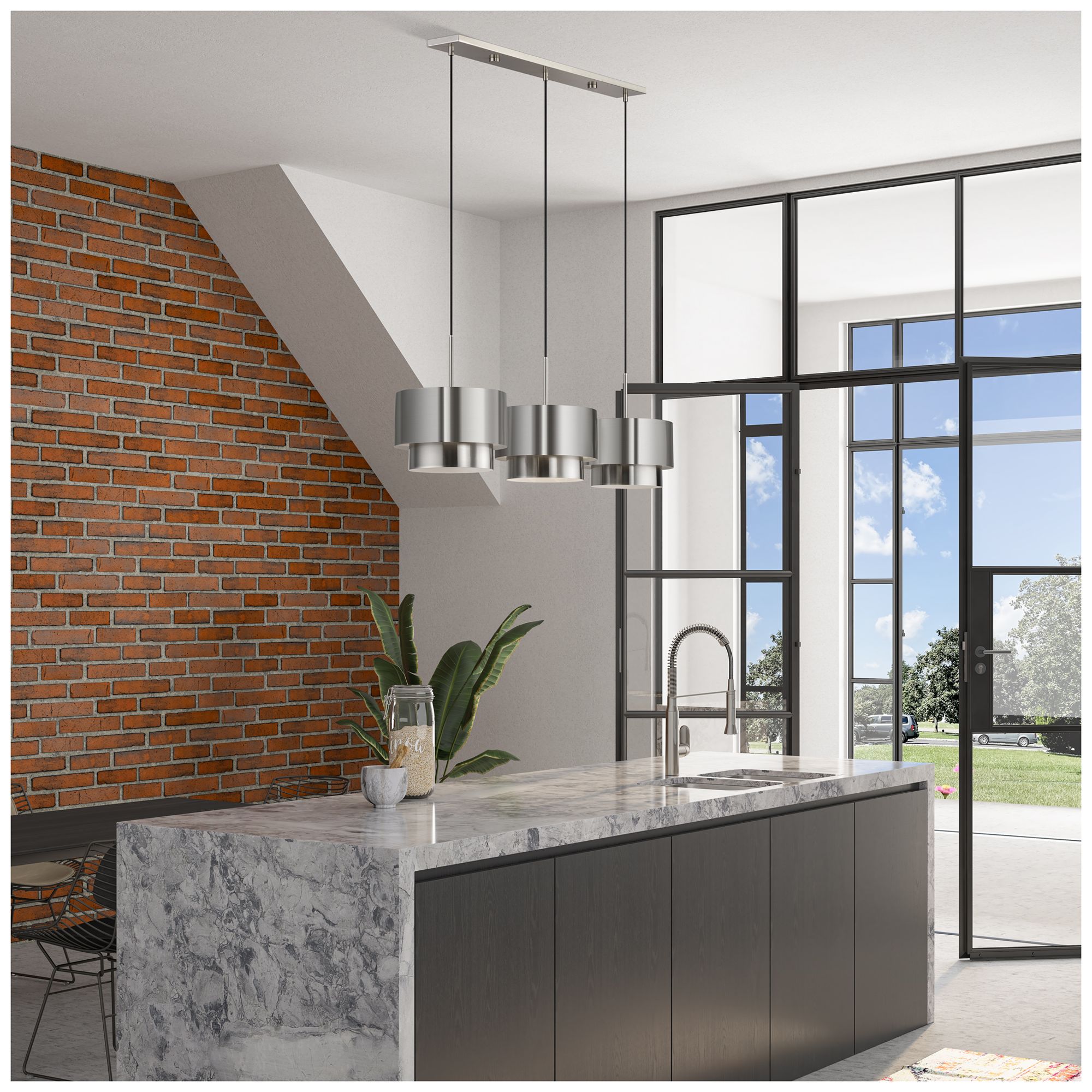 Zolana 3 Light Brushed Nickel Extra Large Linear Chandelier