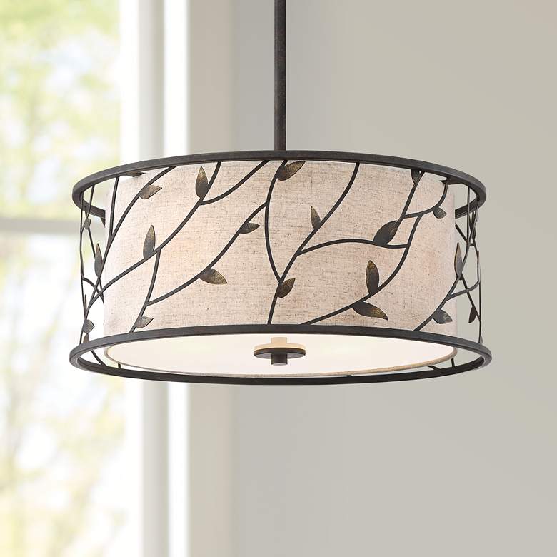 Image 1 Zollo 20 inch Wide Bronze Pendant Light with Fabric Shade