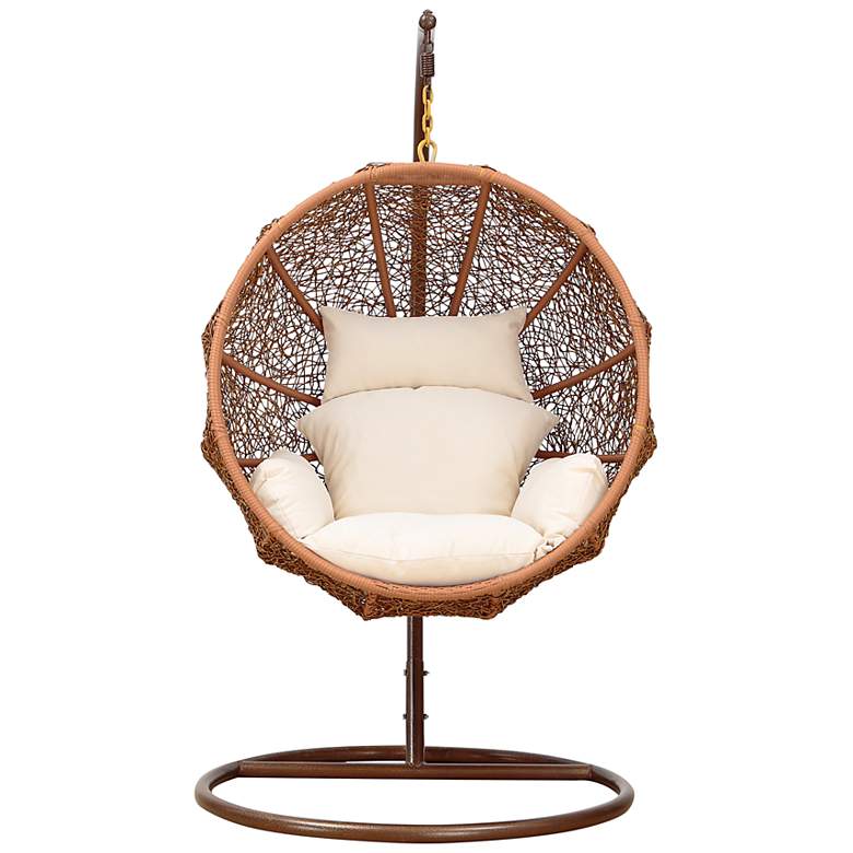 Image 3 Zolo Saddle Brown Rattan Patio Egg Chair with Cream Cushion more views