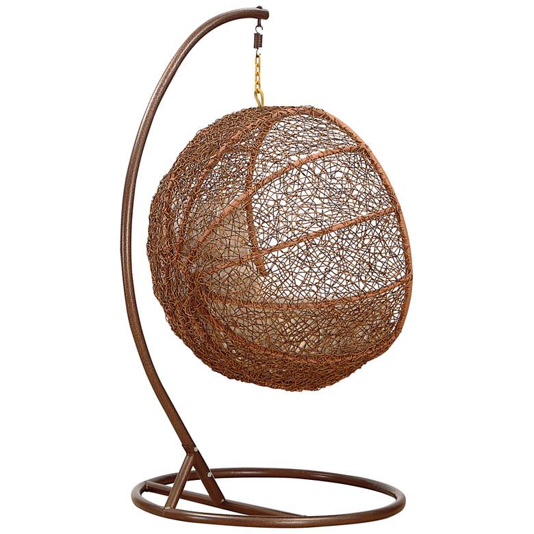 Image 5 Zolo Saddle Brown Rattan Patio Egg Chair with Cream Cushion more views