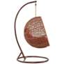 Zolo Saddle Brown Rattan Patio Egg Chair with Red Cushion