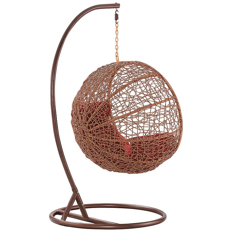 Image 5 Zolo Saddle Brown Rattan Patio Egg Chair with Red Cushion more views