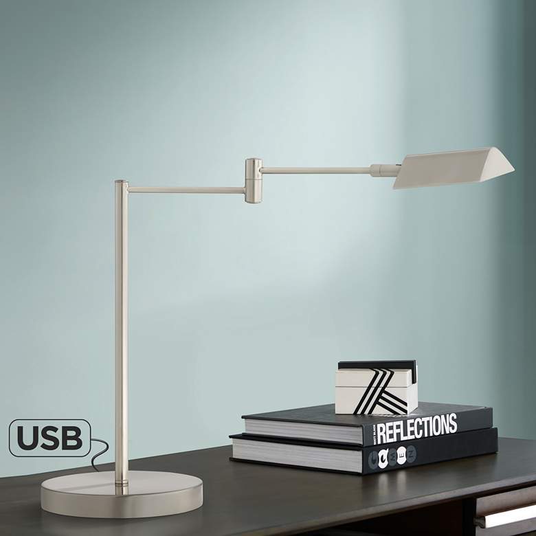 Image 1 Zorion Brushed Nickel Swing Arm LED Desk Lamp with USB Port