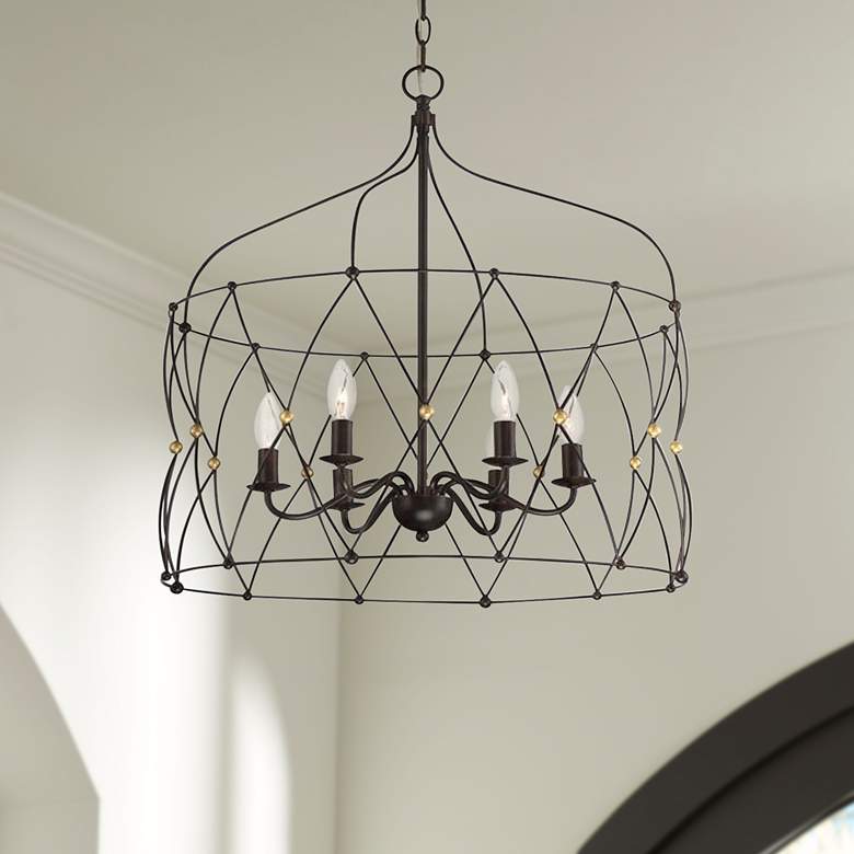 Image 2 Zucca 24" Wide English Bronze 6-Light Lantern Pendant
