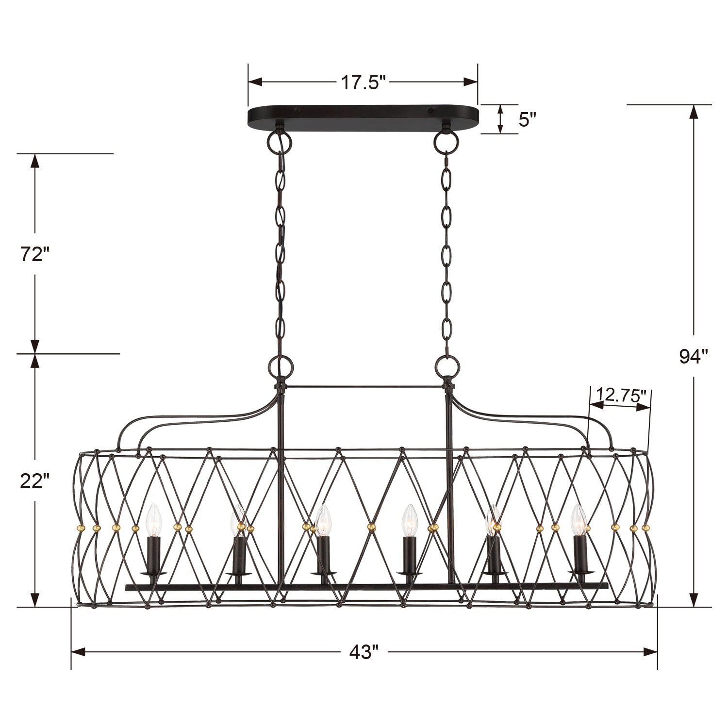 Zucca 42 1/2" Wide English Bronze 6-Light Linear Chandelier