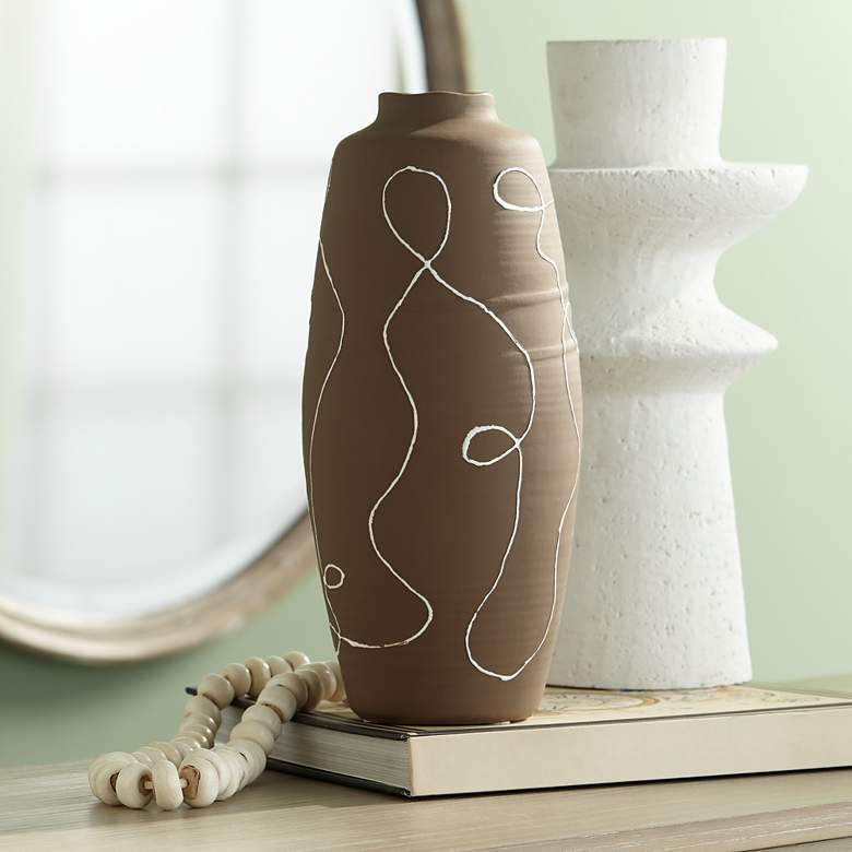 Image 1 Zulu 13" High Matte Brown Decorative Vase