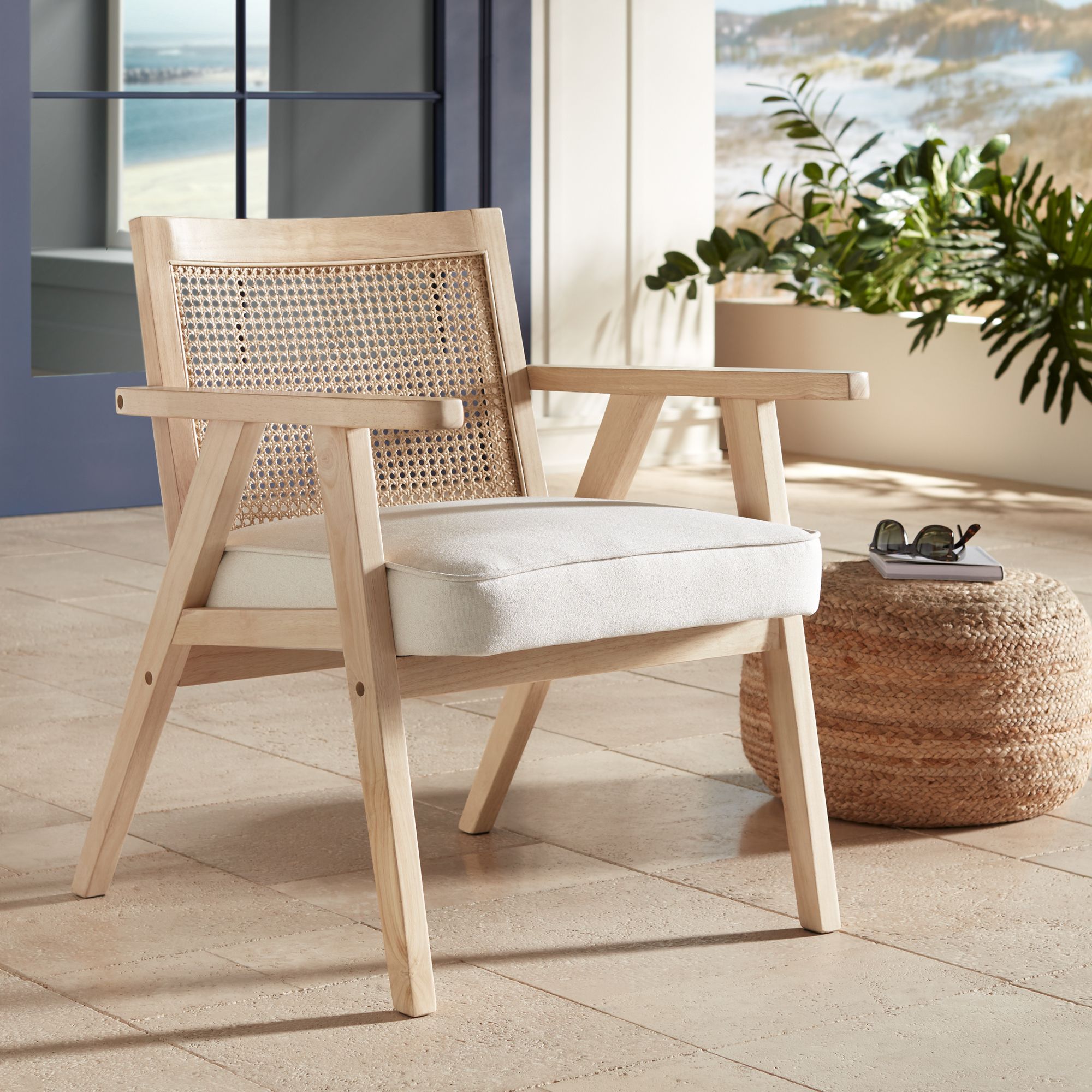 Zuma Natural Wood and Rattan Accent Chairs Set of 2 in scene