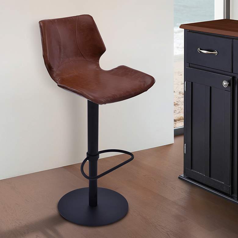 Image 5 Zuma Vintage Coffee Faux Leather Adjustable Swivel Bar Stool more views