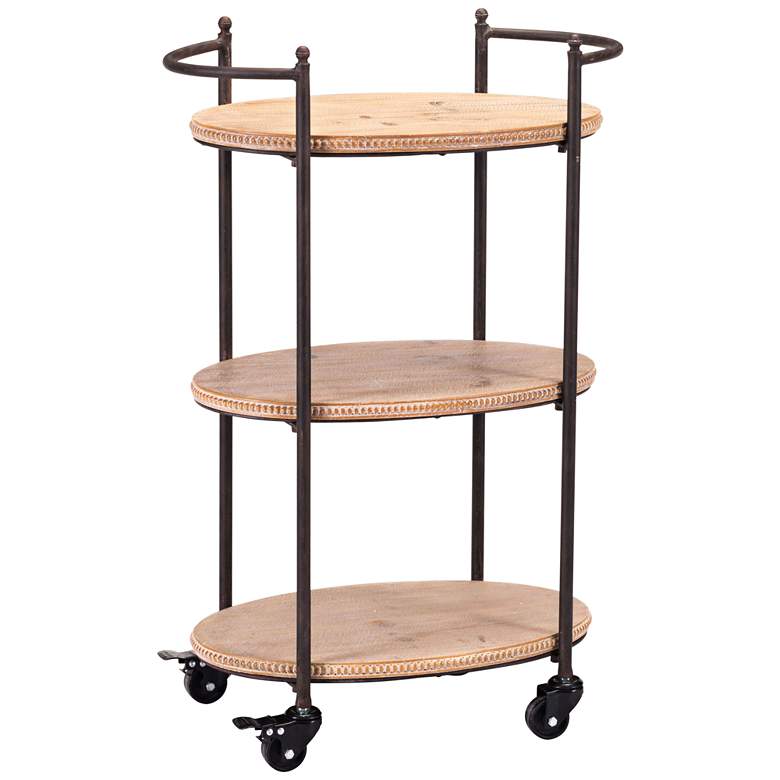 Image 1 Zuo 22 inch Wide Tri-Level Wood and Black Rolling Bar Cart