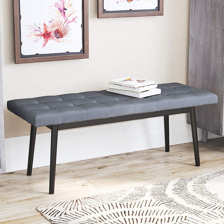 Image 1 Zuo 48 3/4" Wide Tanner Gray Tufted Velvet Fabric Bench