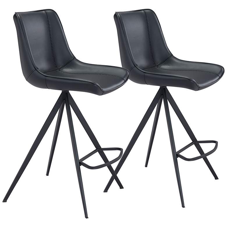 Image 1 Zuo Aki 26" Black Faux Leather Modern Counter Stools Set of 2