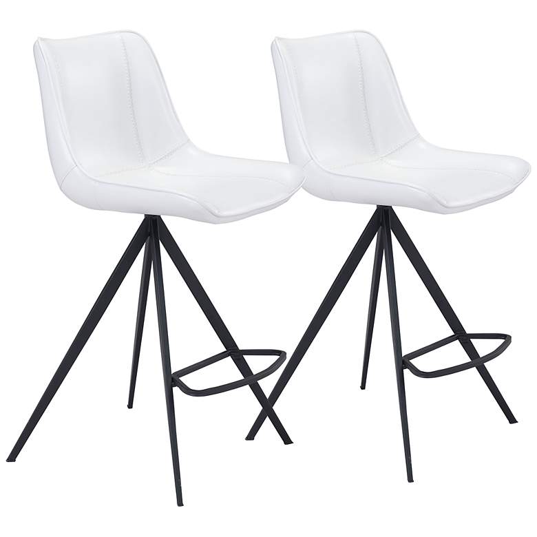 Image 1 Zuo Aki 26 inch White Faux Leather Modern Counter Stools Set of 2