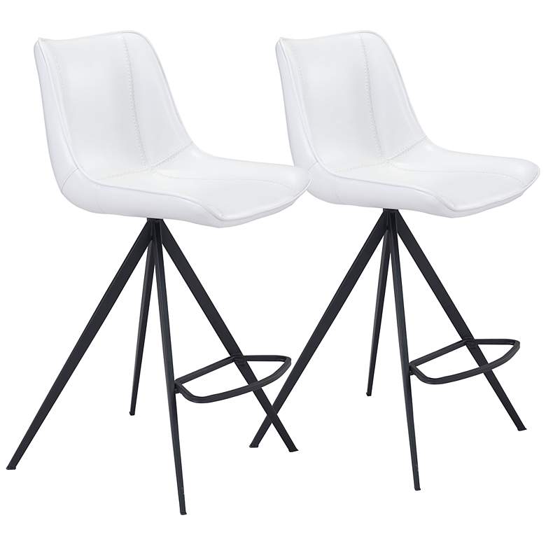 Image 1 Zuo Aki 26" White Faux Leather Modern Counter Stools Set of 2