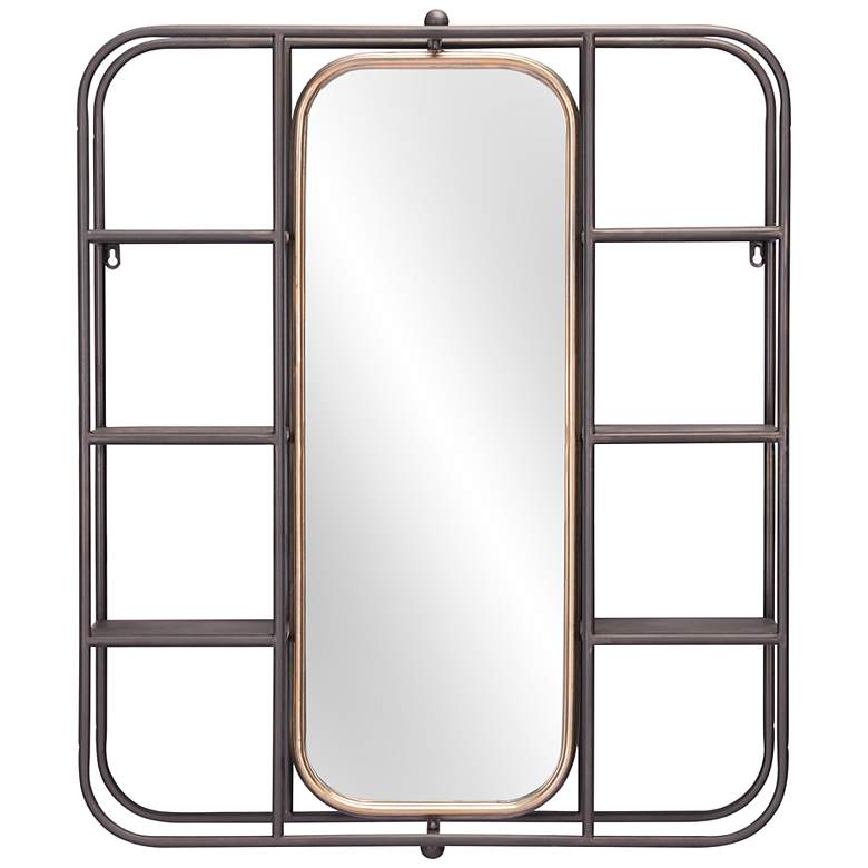 Zuo Alice Gray and Gold 27 1/2 inch x 33 inch Wall Mirror with Shelf