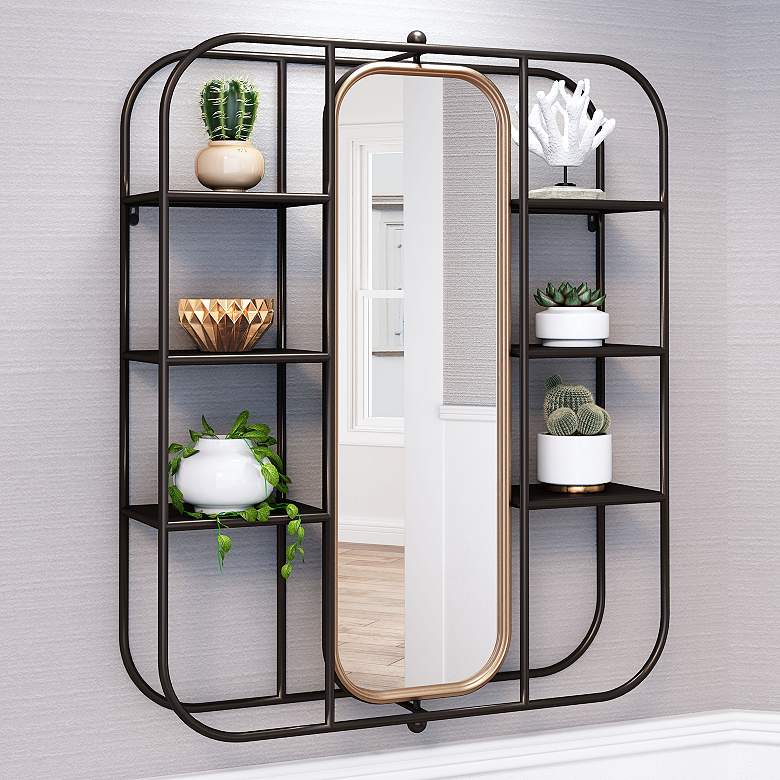 Image 1 Zuo Alice Gray and Gold 27 1/2" x 33" Wall Mirror with Shelf