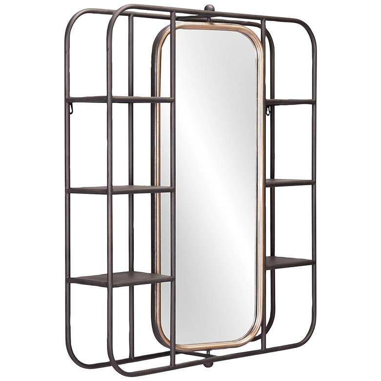 Zuo Alice Gray and Gold 27 1/2 inch x 33 inch Wall Mirror with Shelf more views