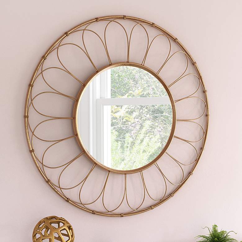 Zuo Alida Gold 33&quot; Round Decorative Wall Mirror