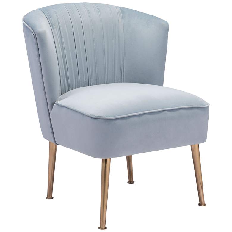 Image 1 Zuo Andes Pleated Blue Velvet Armless Accent Chair