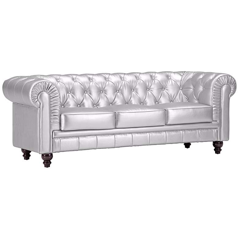 Image 1 Zuo Aristocrat Silver Leatherette 78 inch Wide Sofa