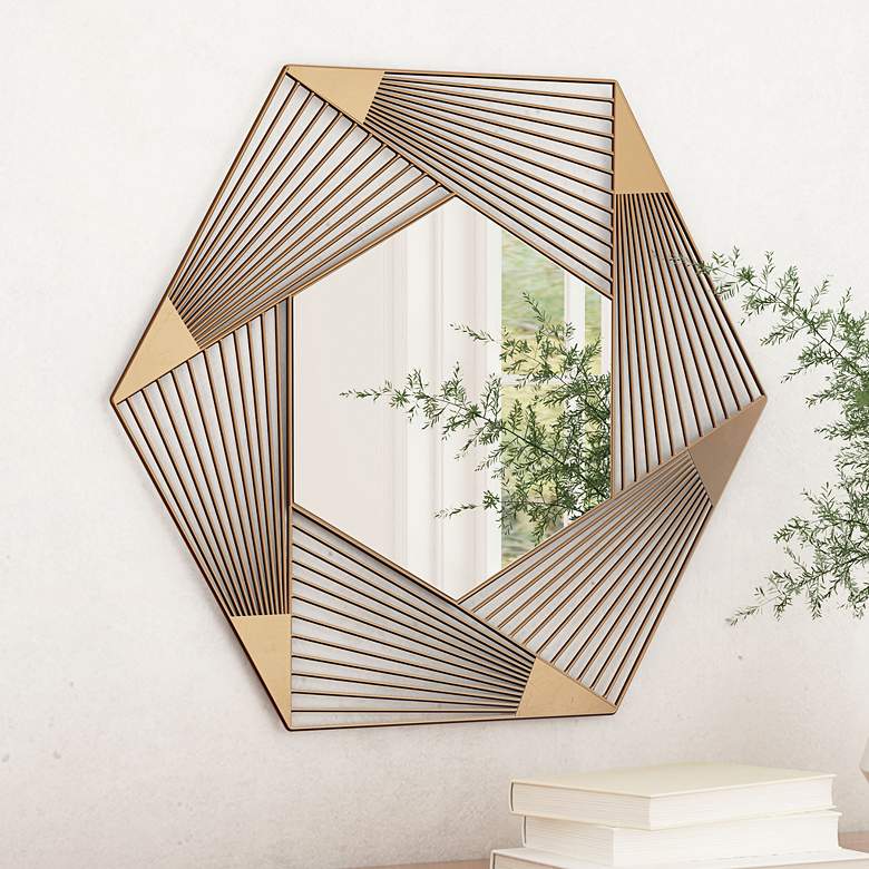 Image 1 Zuo Aspect Gold 33 1/2 inch x 29 inch Hexagonal Wall Mirror