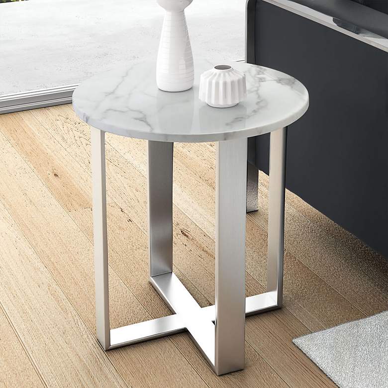 Image 1 Zuo Atlas 18" Wide Brushed Stainless Steel Modern End Table
