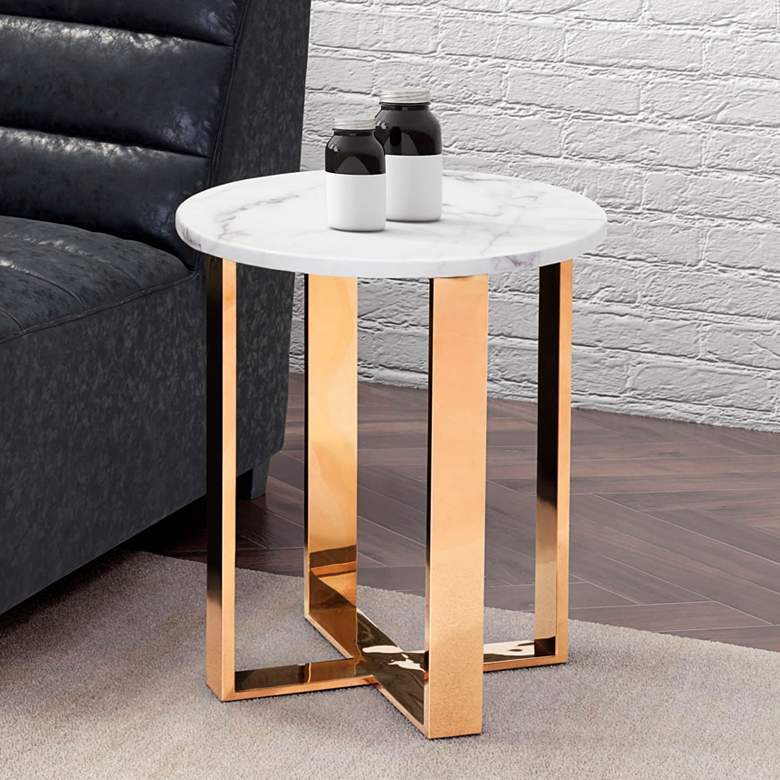 Zuo Atlas 18&quot; Wide Stone and Gold Modern End Table