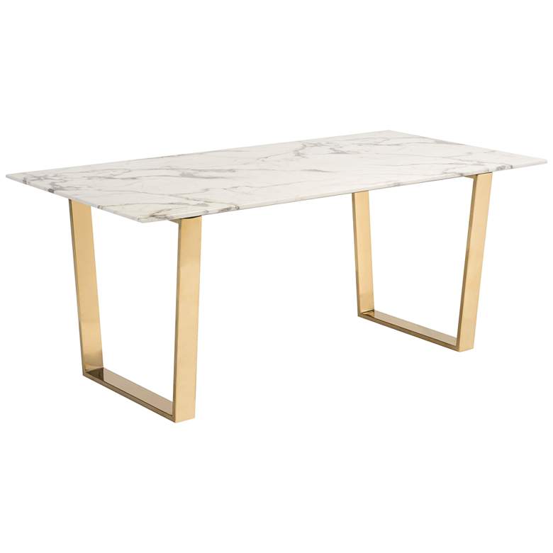 Image 1 Zuo Atlas 71" Wide White Stone and Gold Dining Table