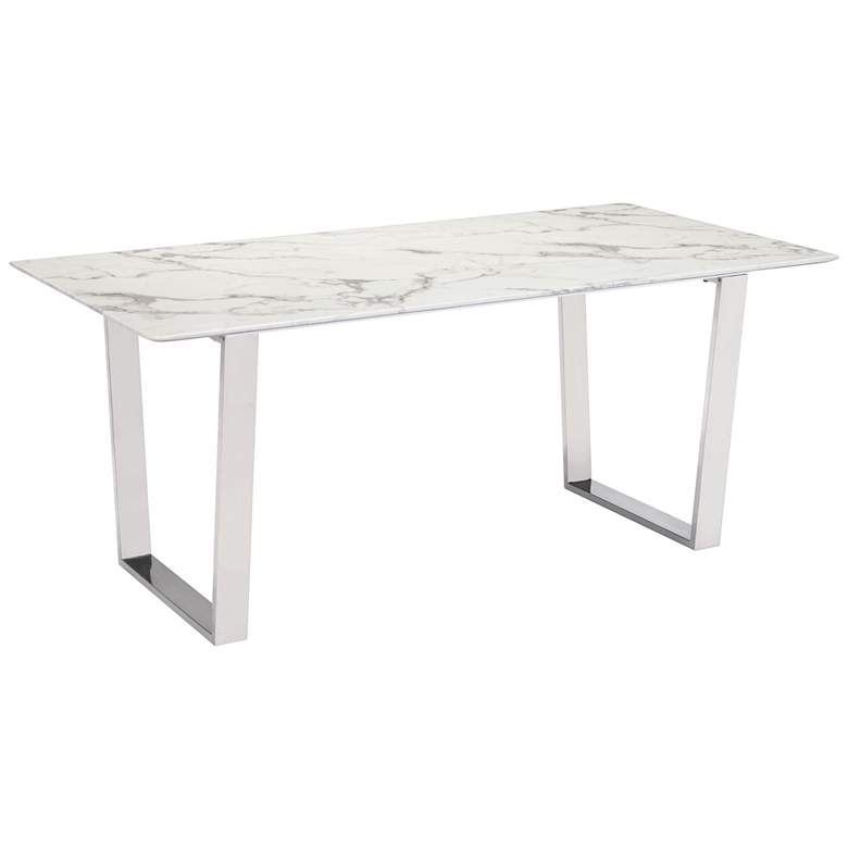 Zuo Atlas 71&quot; Wide White Stone and Silver Dining Table