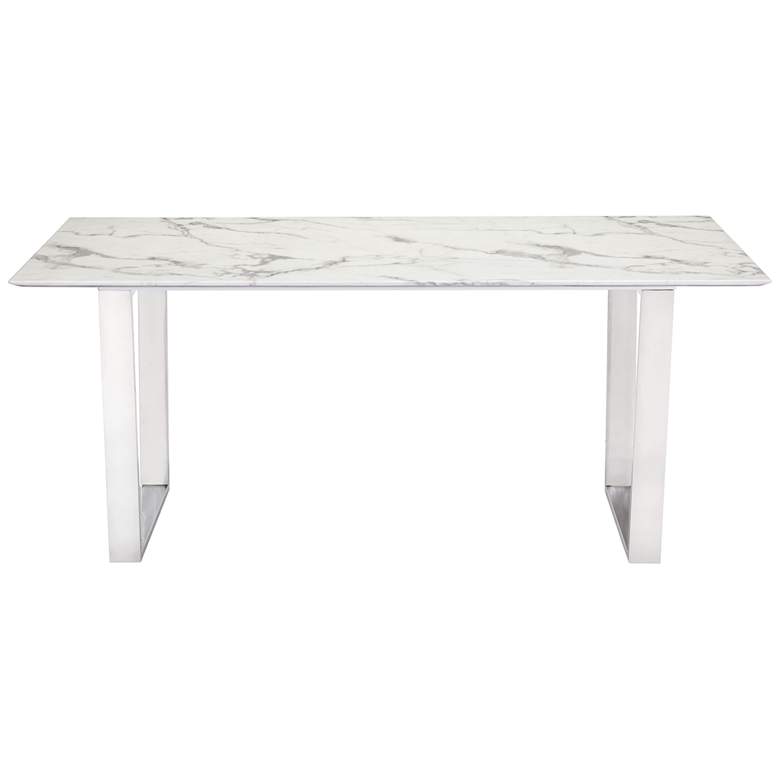 Image 5 Zuo Atlas 71" Wide White Stone and Silver Dining Table more views