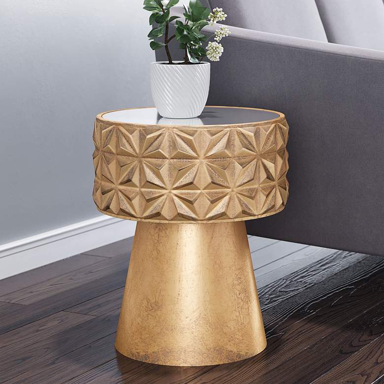 Image 1 Zuo Aztec 15 3/4" Wide Gold Metal Round Side Table