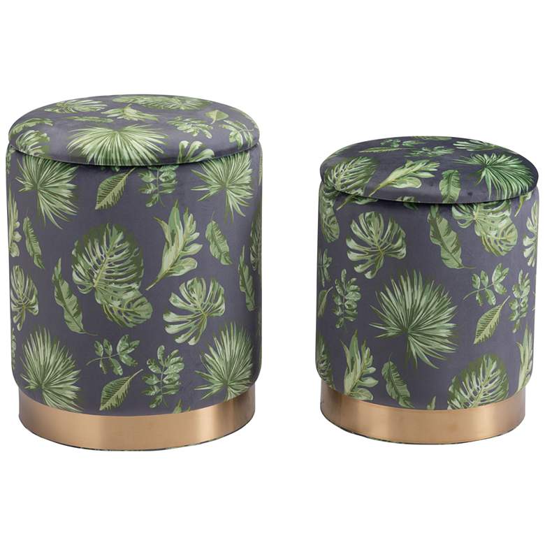 Image 1 Zuo Benson Rain Forest Print Round Storage Ottomans Set of 2