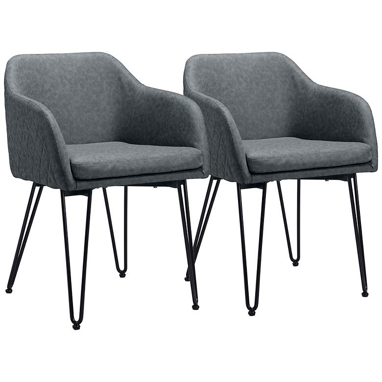 Image 2 Zuo Braxton Vintage Gray Faux Leather Dining Chairs Set of 2