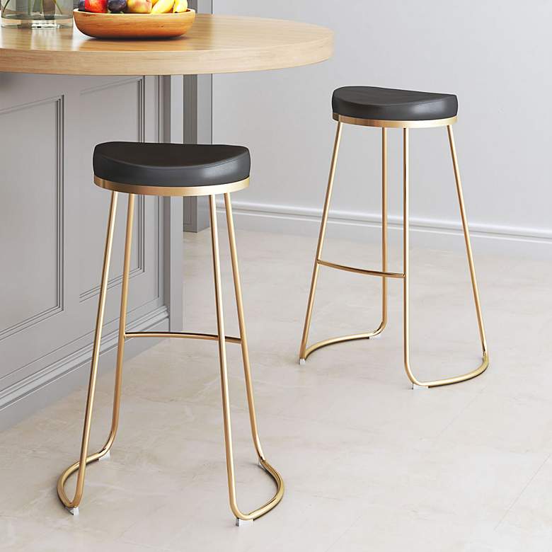 Image 1 Zuo Bree 30 1/2" Black Faux Leather Modern Bar Stools Set of 2