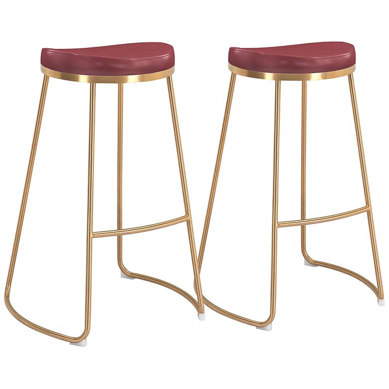Image 3 Zuo Bree 30 1/2 inch Burgundy Faux Leather Modern Bar Stools Set of 2