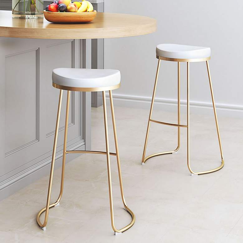Zuo Bree 30 1/2&quot; White Faux Leather Modern Kitchen Bar Stools Set of 2