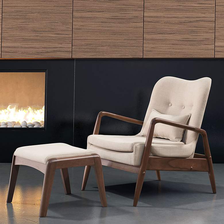 Image 1 Zuo Bully Beige Fabric Lounge Chair and Ottoman Set