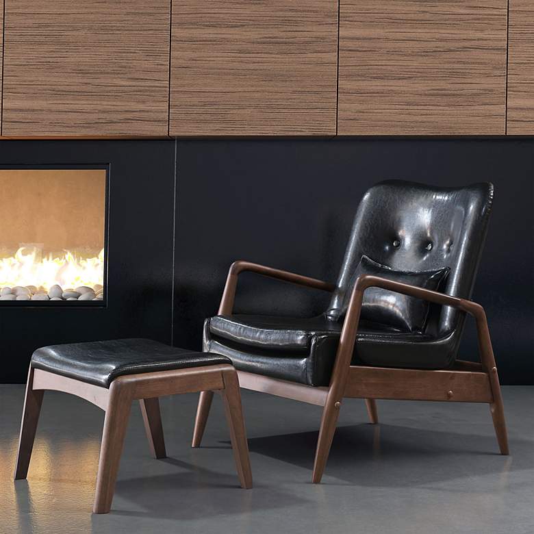 Image 1 Zuo Bully Black Faux Leather Modern Lounge Chair and Ottoman Set