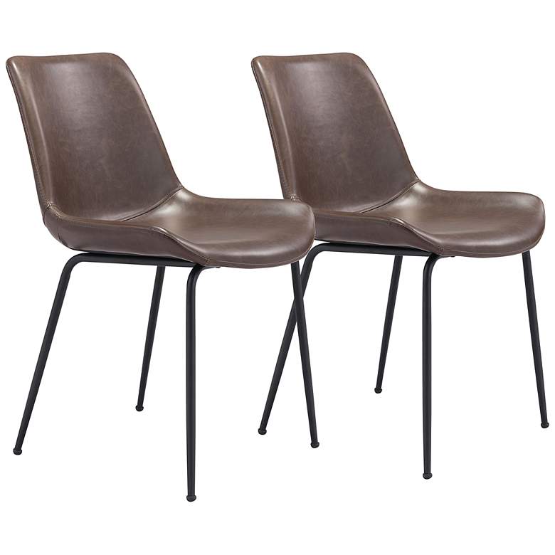 Image 1 Zuo Byron Brown Faux Leather Dining Chairs Set of 2