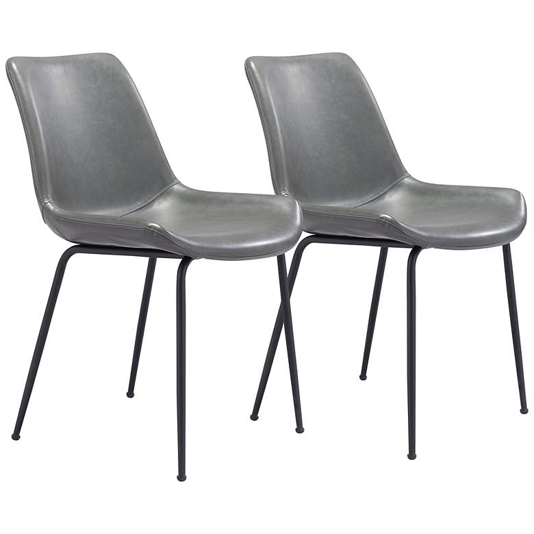 Image 1 Zuo Byron Gray Faux Leather Dining Chairs Set of 2