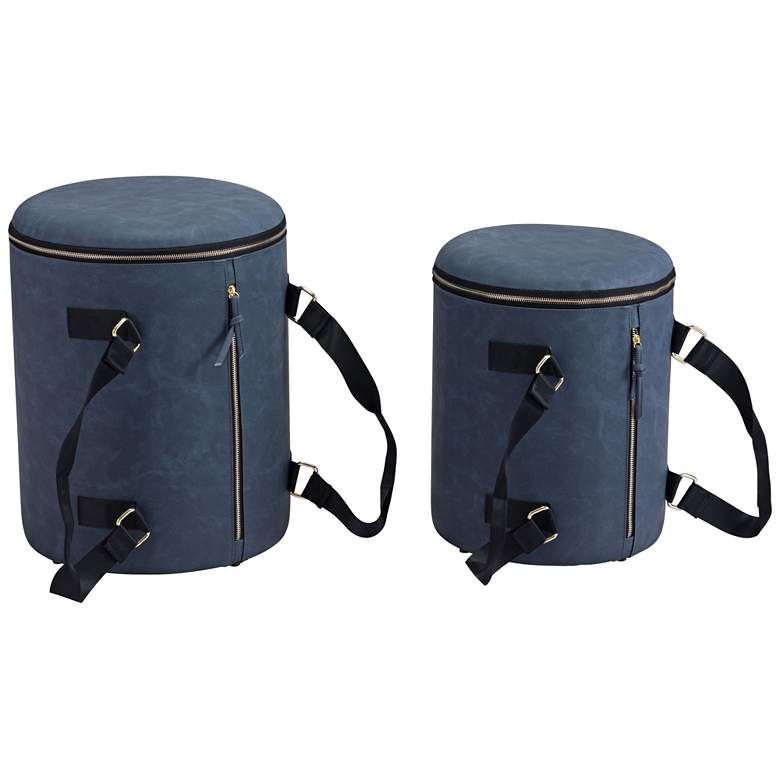Image 1 Zuo Candice Blue Round Storage Ottomans Set of 2